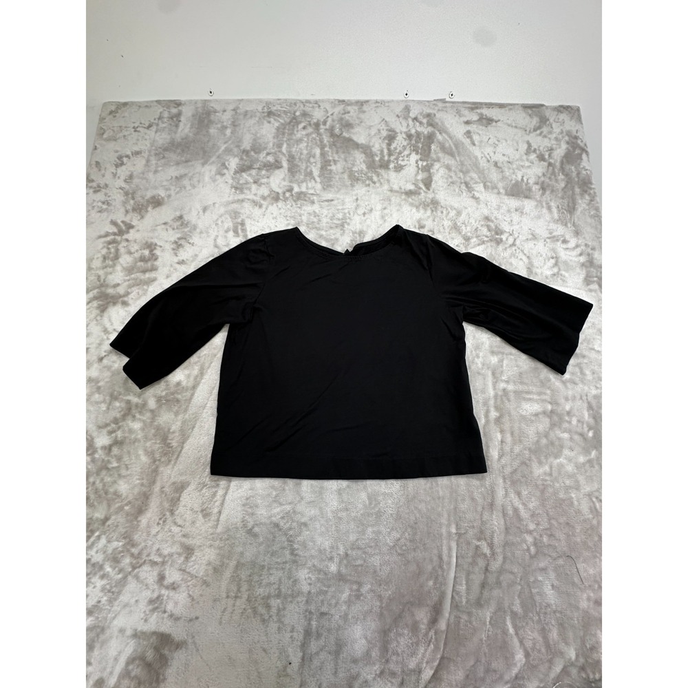Uniqlo Top Womens Size Small Black 3/4 Wide Sleeve Round‎ Neck Relaxed EUC